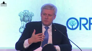 Stephen Harper speaking during a discussion on The End of the Liberal Order