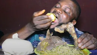 Asmr mukbang egusi soup with goat leg meat & cassava fufu/ Nigerian food mukbang