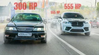 КАК ОБЛОМАТЬ ПОНТЫ? BMW X6M и MERCEDES E63s AMG против TOYOTA MARK 2 и NISSAN GT-R