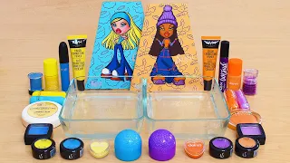Blue & Yellow vs Purple & Orange - Mixing Makeup Eyeshadow Into Slime ASMR