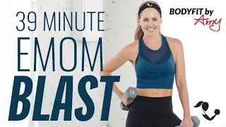 39 Minute EMOM Blast with Weights: Dumbbell or kettlebell home exercises for strength & cardio
