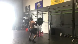 3 rounds: 21 back squats, 400m run, 7 power cleans (165/105)