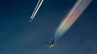 *Rare* Rainbow Contrails | Thai Airbus 380 and 330