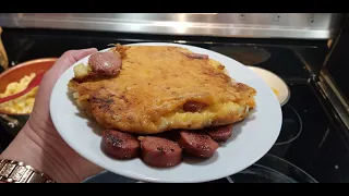Mac and Cheese Pancakes with Hotdogs