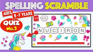 Spelling Scramble Quiz For Kids Aged 5 - 7, Quiz No.3 #Learngrammar #wordscramble