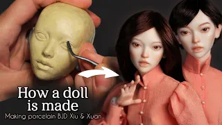 How I created Porcelain BJD dolls Xiu and Xuan using traditional techniques