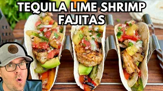 YOUR NEW FAVORITE Tequlia Lime Shrimp Fajitas - with Tequila Soaked Pineapple Pico - DANG GOOD!