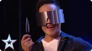 DANGER ALERT: Blindfolded magician THROWS A KNIFE at Dec! | Auditions | BGT 2018