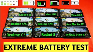 Realme C3 vs Redmi 8 vs Infinix Hot 8 vs Realme 5i Vs Vivo U10 vs Realme 5/5s | Battery Drain Test |