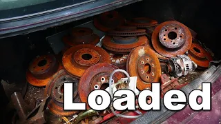 Crazy man disappears in woods, returns with trunk full of brake rotors | trash picking and scrapping