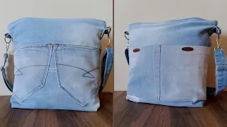 Making a Bag from Jeans | tote bag sewing | Easy Bag Sewing