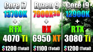 Core i7 13700K + RTX 4070 Ti vs Ryzen 9 7900X3D + RX 6950 XT vs Core i9 12900K + RTX 3080 Ti