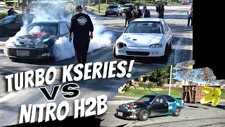 Turbo Kseries Civic EJ VS All Motor Nitro H2B Civic EG (SoCal Mini FWD Shoot Out)