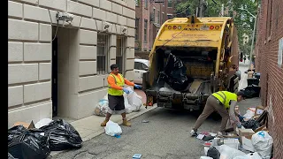 Capital Waste McNeilus Rear Loader Garbage Truck Packing Back Bay Bag Piles