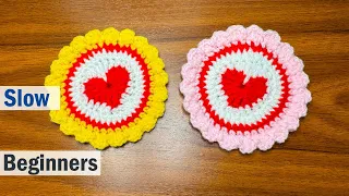 Crochet heart coaster  / Easy crochet doily for Valentine Day / How to crochet heart in circle