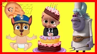 Trolls Poppy Birthday Cake with The Emoji Movie Game and Paw Patrol Chase | Ellie Sparkles