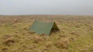 Tarp camping in a weather warning at Lints Tor. (Rab Sil Tarp 2)