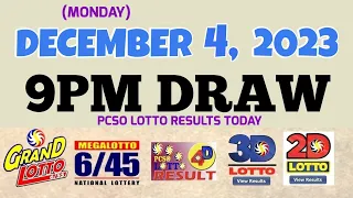Lotto Result Today 9pm draw December 4, 2023 6/55 6/45 4D Swertres ez2 PCSO#lotto