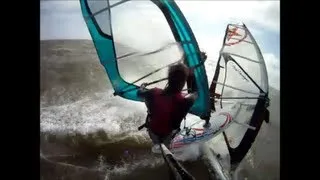 Windsurfing (and a crash) in Ouddorp Holland, Rider: Ronald Stout Mei 2013