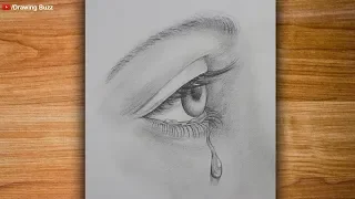 How to draw an eye with teardrop for Beginners - EASY WAY TO DRAW A REALISTIC EYE | Drawing Buzz