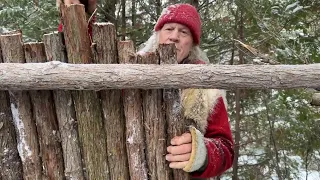 Building a Primitive Shelter with Fireplace in a Canadian Winter | BUSHCRAFT | SELF RELIANCE |