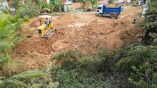 Wonderful Technique Processing Land By Bulldozer Pushing Dirt In The Mud And Dump Truck Moving Soil