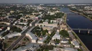 Город ТВЕРЬ с высоты птичьего полета ВИДЕО 4K Russian town TVER bird's eye VIEW