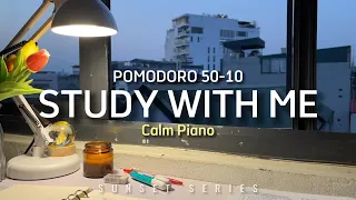 3-HOUR STUDY WITH ME / calm piano🎹 / My little room at Sunset / Pomodoro 50-10