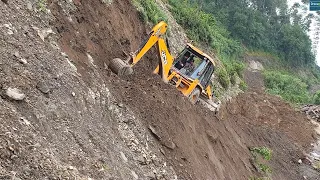 Scary Landslide Clearing with Jcb Backhoe Loader and Skillful Operator