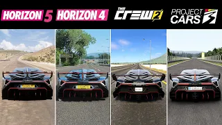 FH5, FH4, Crew2, Project Cars 3, Realistic Engine Sound Comparison Lamborghini Veneno