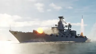 Attack cruiser Moscow with anti-ship missiles