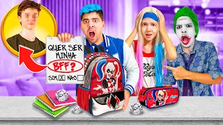 REVISTAMOS A MOCHILA DA ESCOLA DA FILHA DA ARLEQUINA!! ELA TEM UM BFF??!