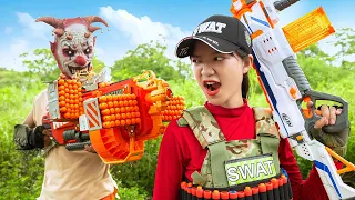 VTL Nerf War: Squad SEAL CSI & Warrior Girl Nerf Guns Fight Ringman Mask Tranbi Rescuing Sister