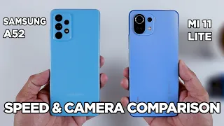 Samsung A52 vs Mi 11 Lite SPEED TEST & CAMERA Comparison | Zeibiz