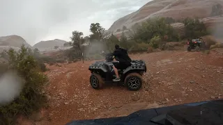 Flash Flood on Poison Spider Trail in Moab. Watch for the waterfalls coming off of the cliffs.