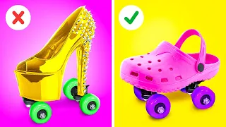 CHAUSSURES À ROULETTES COOL || ASTUCES DE FILLE ! Idées de Mode Pauvre VS Riche Par 123 GO! GOLD