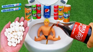 Experiment !! Stretch Armstrong VS Cola, Mtn Dew, Pepsi, Fanta, and Mentos in Toilet