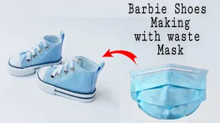 Diy Barbie Doll Shoes Making With Mask 👟👠 | Waste Disposable Mask Craft  | Mask recycling♻️