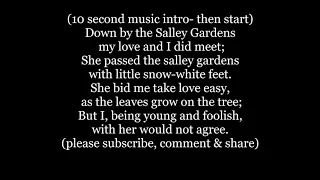 Down by the Salley Gardens Yeats PIANO Instrumental Karaoke backing track Lyrics Words text Yates