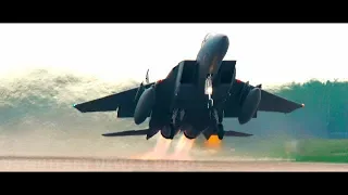 F-15C Eagle Fighter Jet Takeoff And Vertical Climb During Clear Sky 2018 in Ukraine