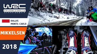 MIKKELSEN pedal cam onboard Rallye Monte-Carlo 2018 Hyundai i20 Coupe WRC on slippy snow and ice!