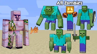 Enchanted Iron Golem Vs powerful Zombies / Minecraft Mob Battle