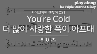 You're Cold (더 많이 사랑한쪽이 아프대) - 헤이즈 Heize, 사이코지만 괜찮아 OST +2Key, 트리플 오카리나 G키 악보 반주 Play along karaoke