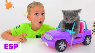 Una historia divertida sobre Vlad y Niki juegan con gatitos