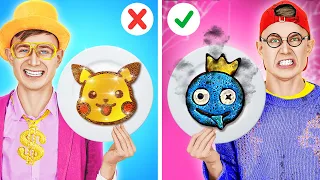 RICH VS BROKE PANCAKE ART CHALLENGE 🤩 || Pokemon vs Rainbow Friends Crafts! Cool Ideas by 123 GO!