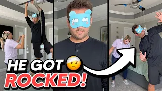 HE GOT HIT IN THE FACE! *Blindfolded Water Bottle Fan Challenge*