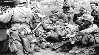 US soldiers and German prisoners eat food in Unter-Diessen, Germany during World ...HD Stock Footage