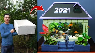 Amazing! Build beautiful mini Home Aquarium from Foam boxes and Cement