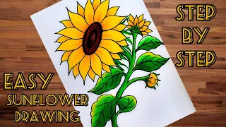 How to draw a Sunflower step by step | Easy Sunflower drawing