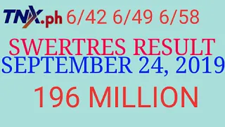 LOTTO result today 9pm September 24 2019 tuesday  Suertres result ez2 6/42 6/49 6/58